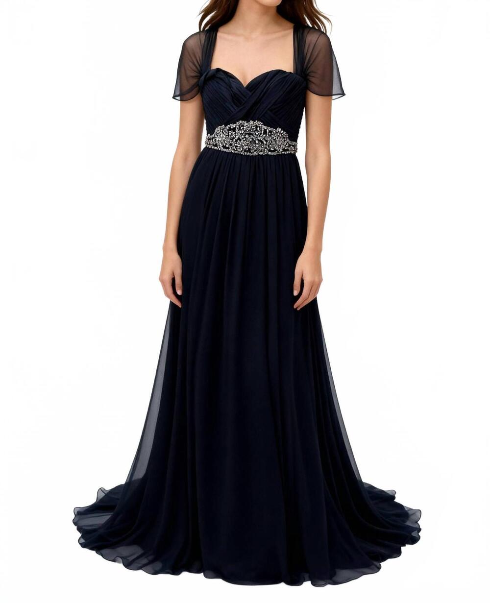 NEW MARCHESA NOTTE sweetheart neckline evening dress in navy